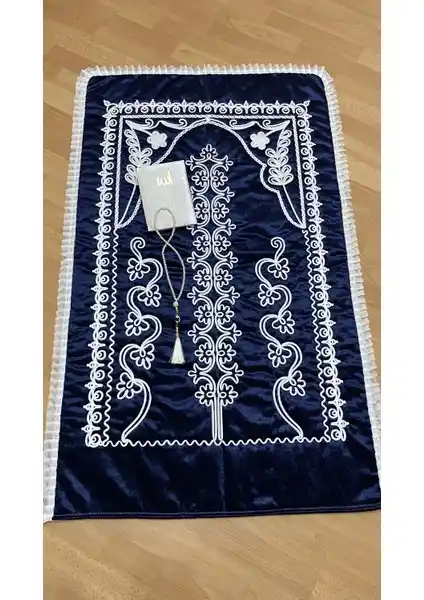 Ayhanhome Lacivert Kadife Seccade 3 Parça Çeyizlik ve Bohça Seti