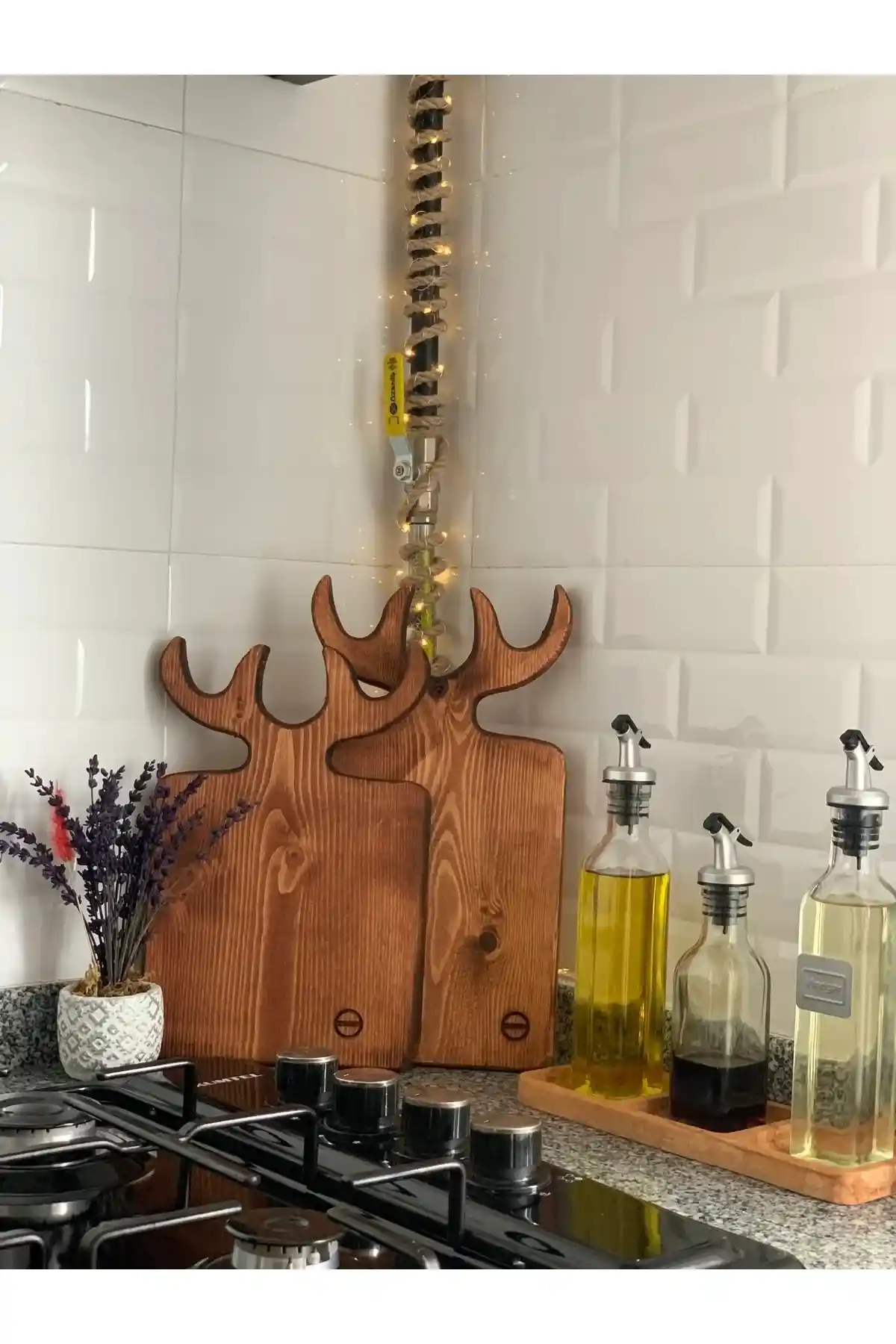 Bafimo Geyik 2'li Kesme Sunum Servis Tahtası Doğal Çam Ağacından Estetik ve Dayanıklı