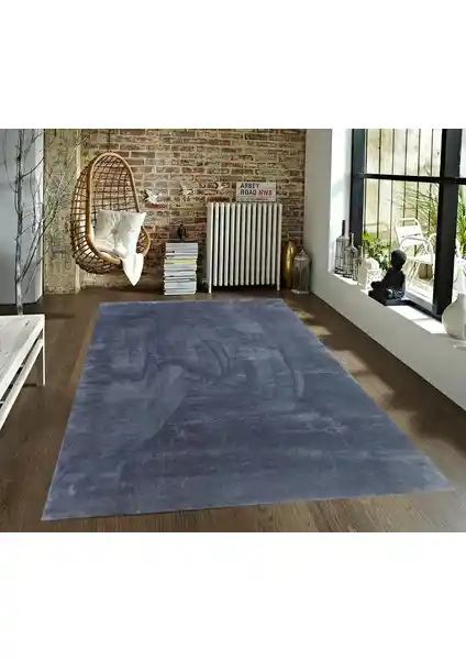 Balat Halı Koyu Gri Uzun Tüylü Peluş Yolluk Halı Modern ve Dayanıklı Tasarım