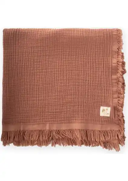 Cigit Dört Kat Püsküllü Bebek Battaniyesi 80x120 cm doğal pamuklu ve şık tasarım