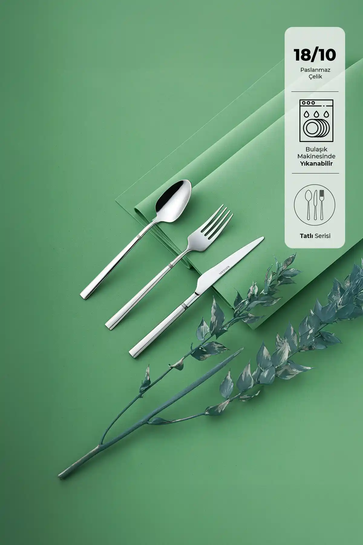 Emsan Penta 18 Parça 6 Kişilik Paslanmaz Çelik Tatlı Çatal Kaşık Bıçak Seti