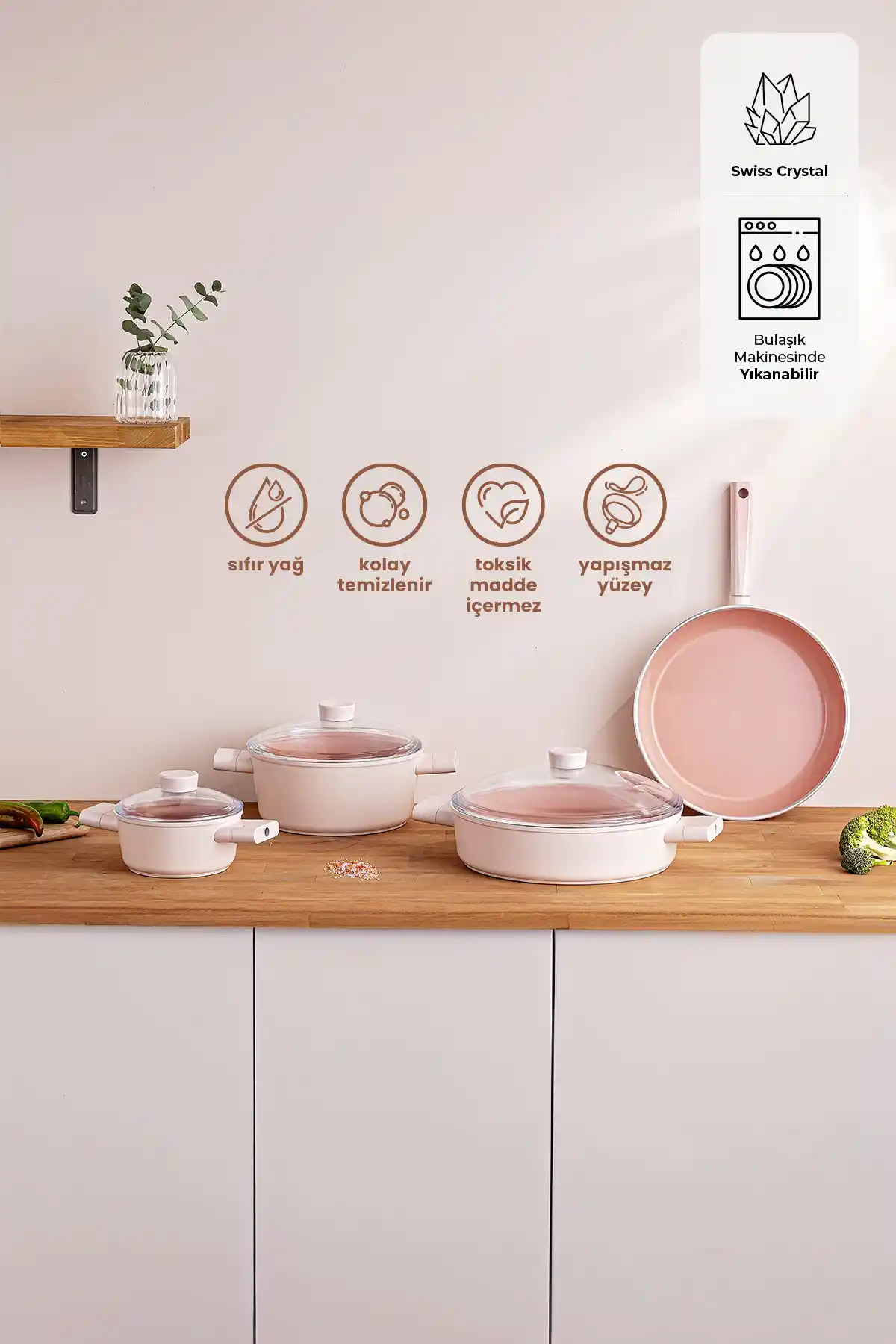 Emsan Swiss Crystal 7 Parça Seramik Tencere Seti: Estetik ve Fonksiyonellik Bir Arada