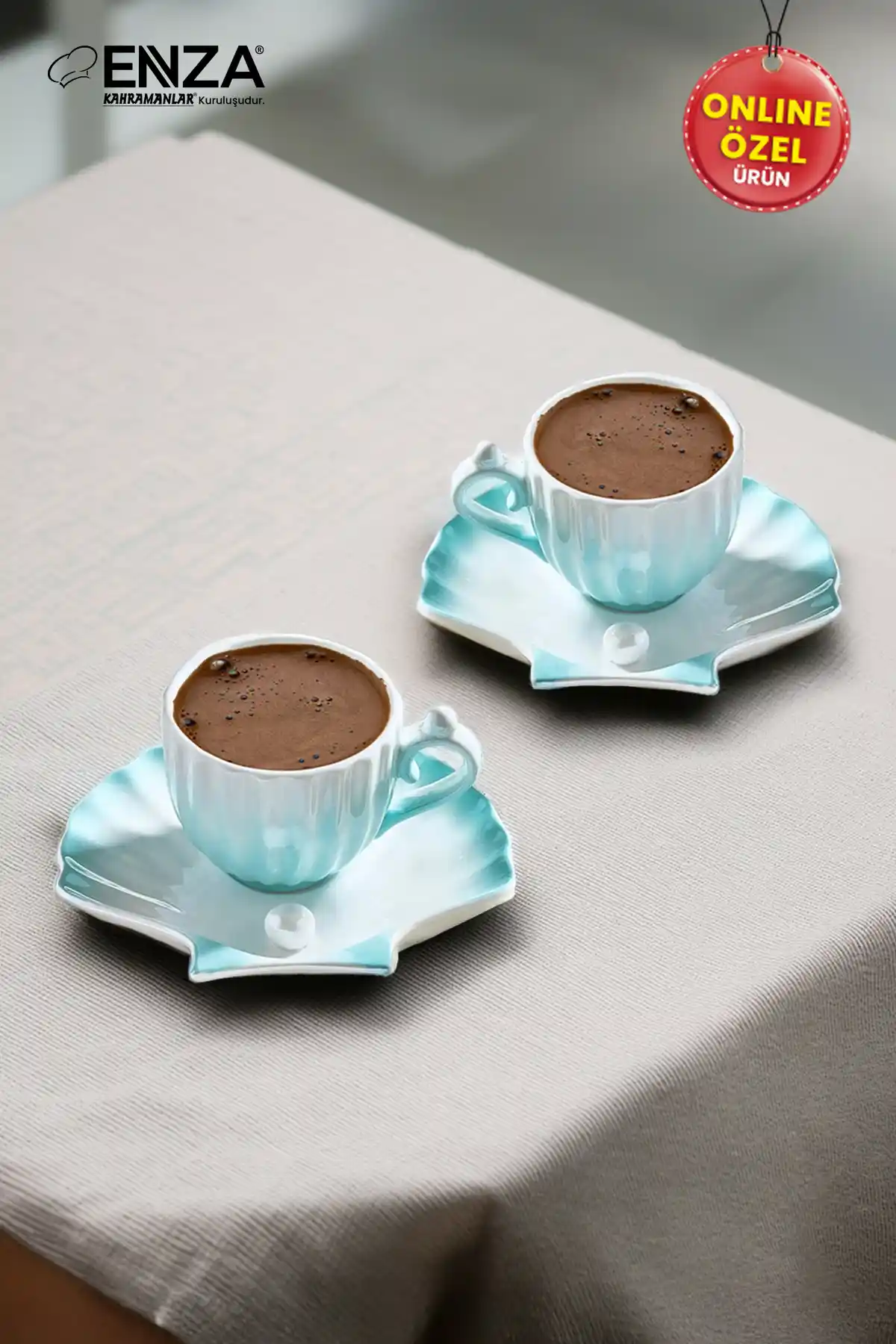 Enza Zümrüt 2'li Mavi Porselen Fincan Takımı Günlük ve Özel Kullanımlar İçin Şık Tasarım