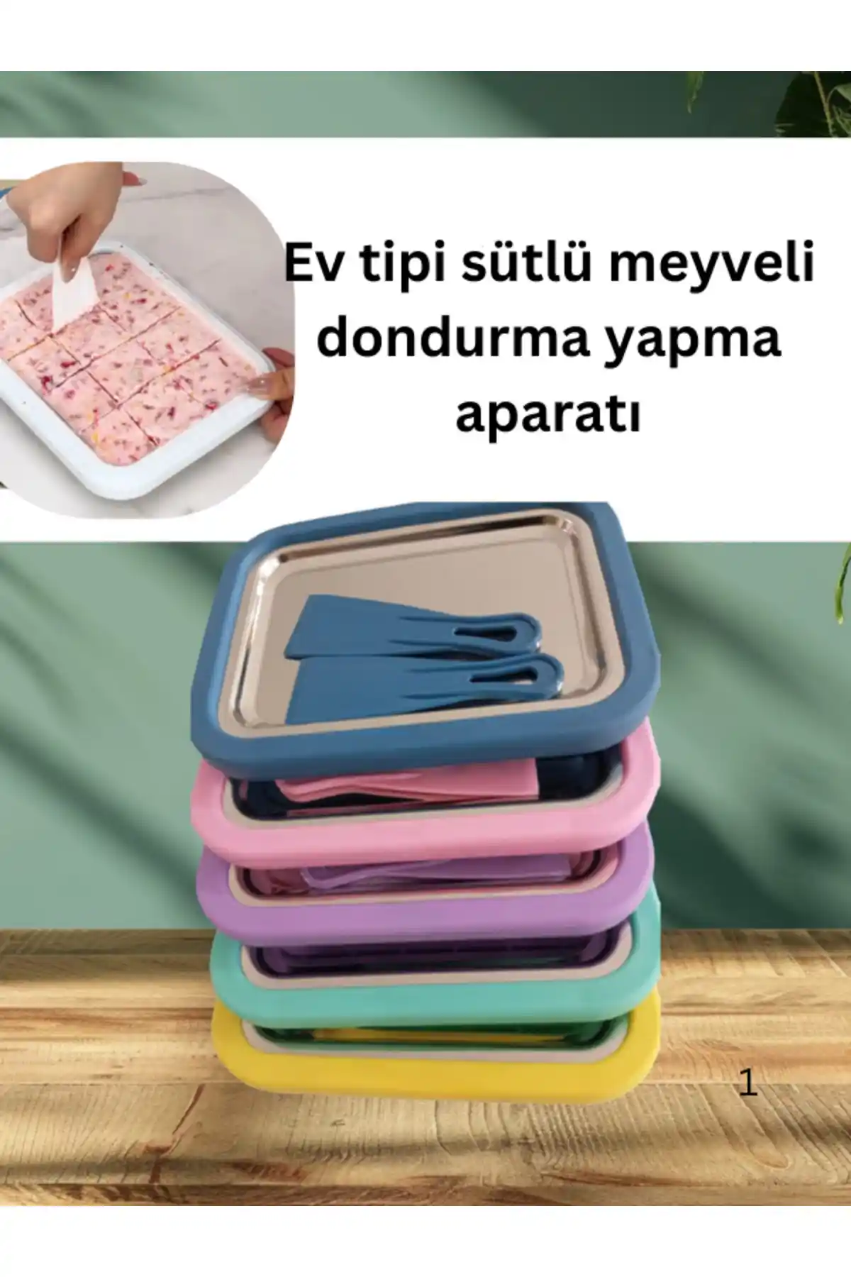 Evde Kolay ve Pratik Dondurma Yapımı İçin Renkli Spatula'lı Aparat