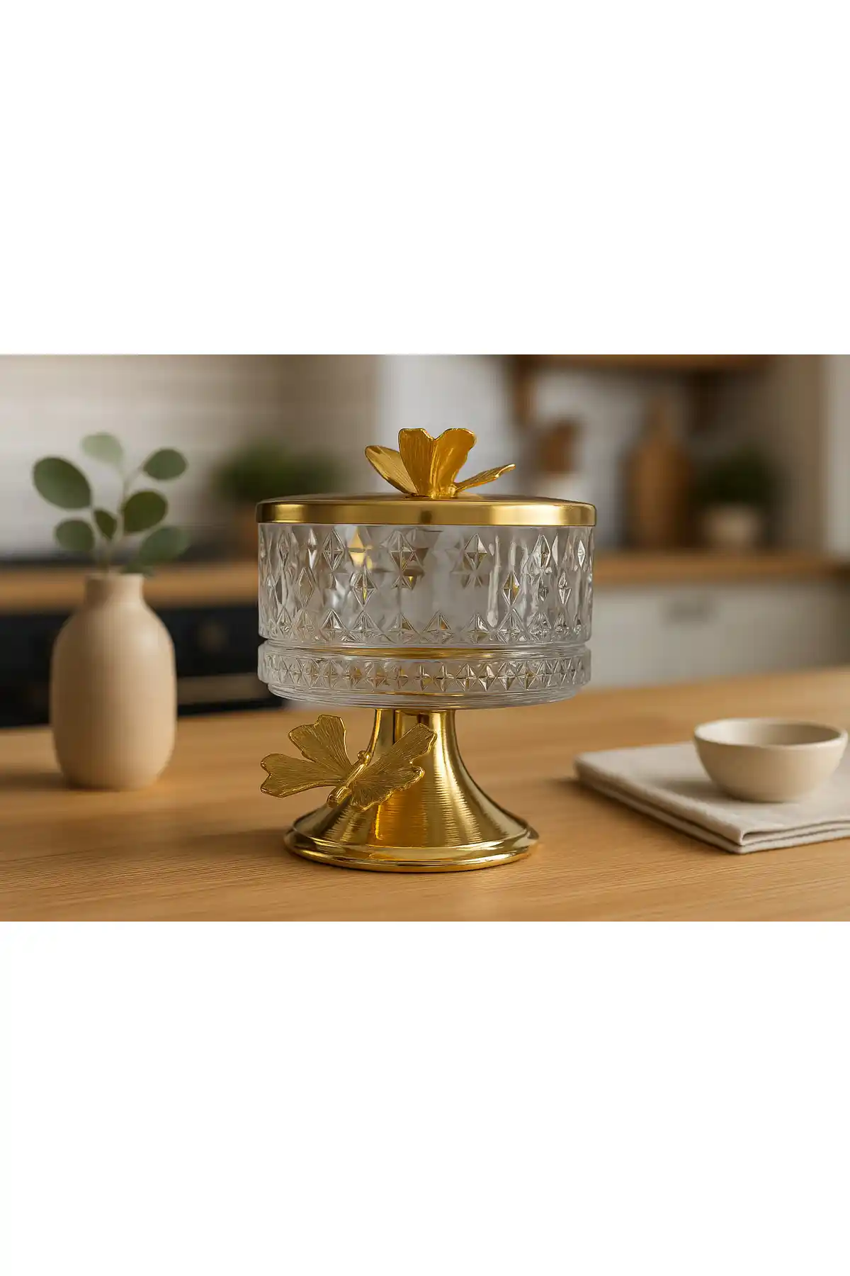 Fiyakalı Ürünler Atölyesi Ayaklı Gold Elysia Cam Magnolia Kasesi Şık ve Çok Yönlü Sunumlar İçin