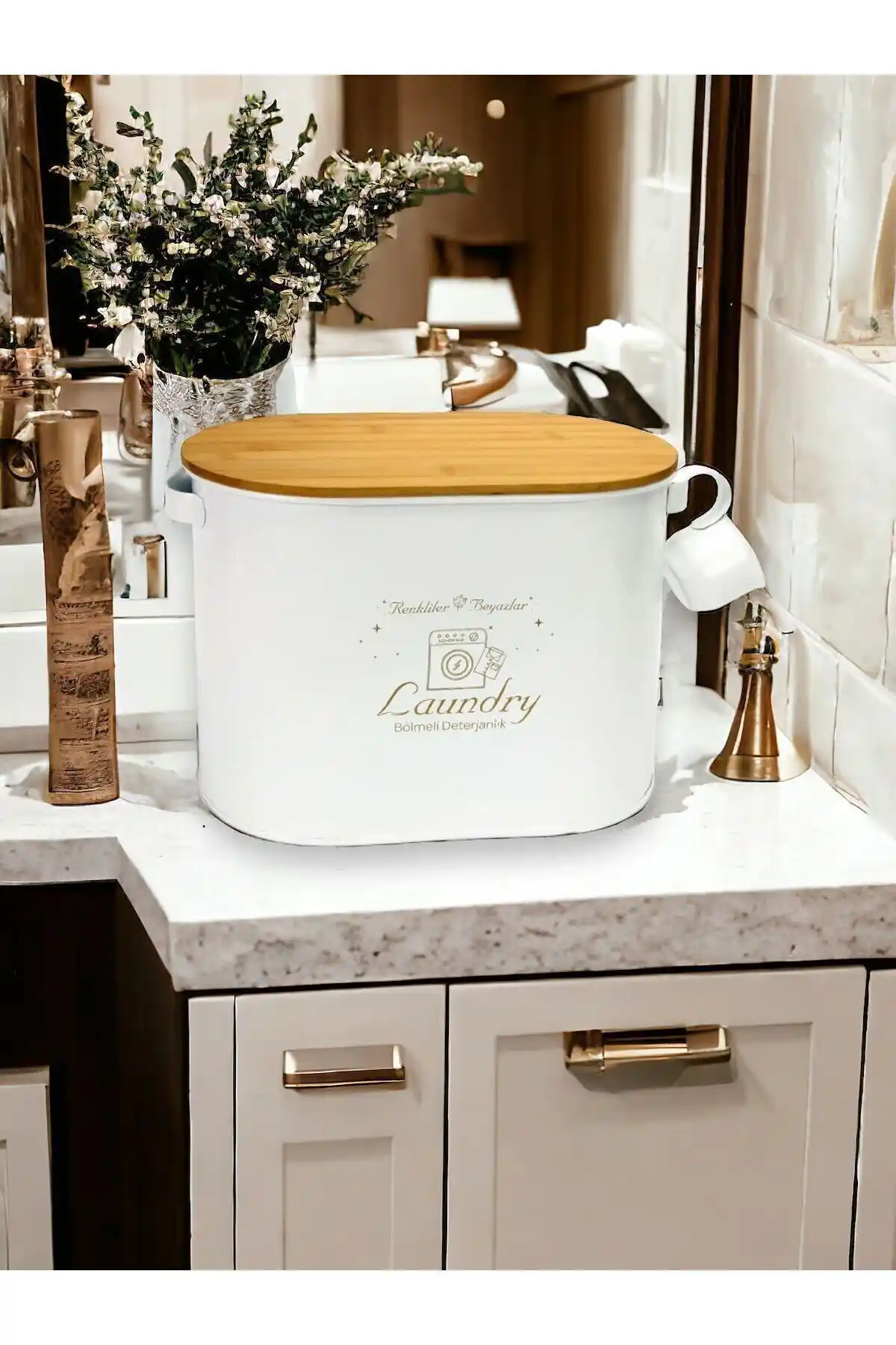 Hitfoni Bambu Kapaklı Metal Bölmeli Toz Deterjanlık: Modern ve Dayanıklı Saklama Çözümü