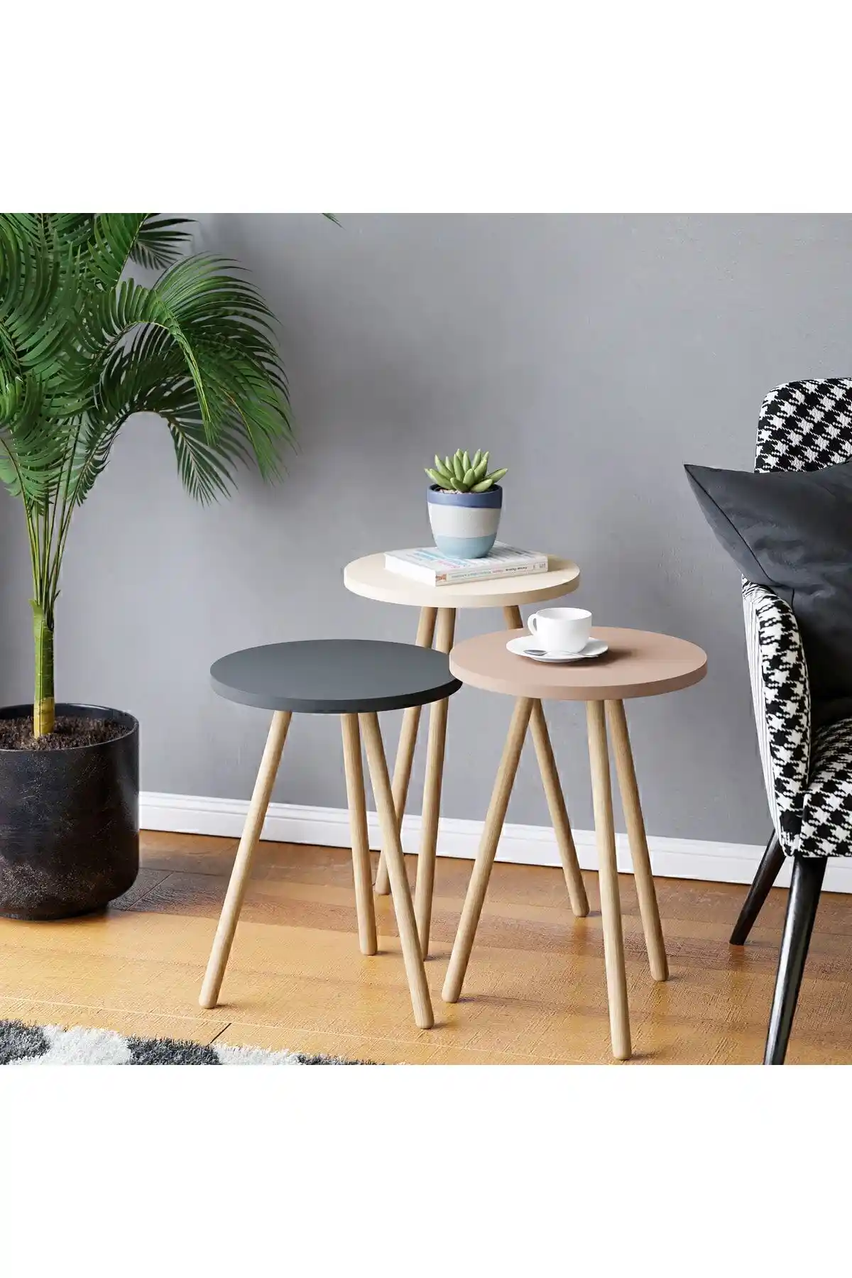 interGO Renkli Üçlü Zigon Sehpa Seti Modern ve Dayanıklı Tasarımıyla Dekorasyonunuza Şıklık Katıyor