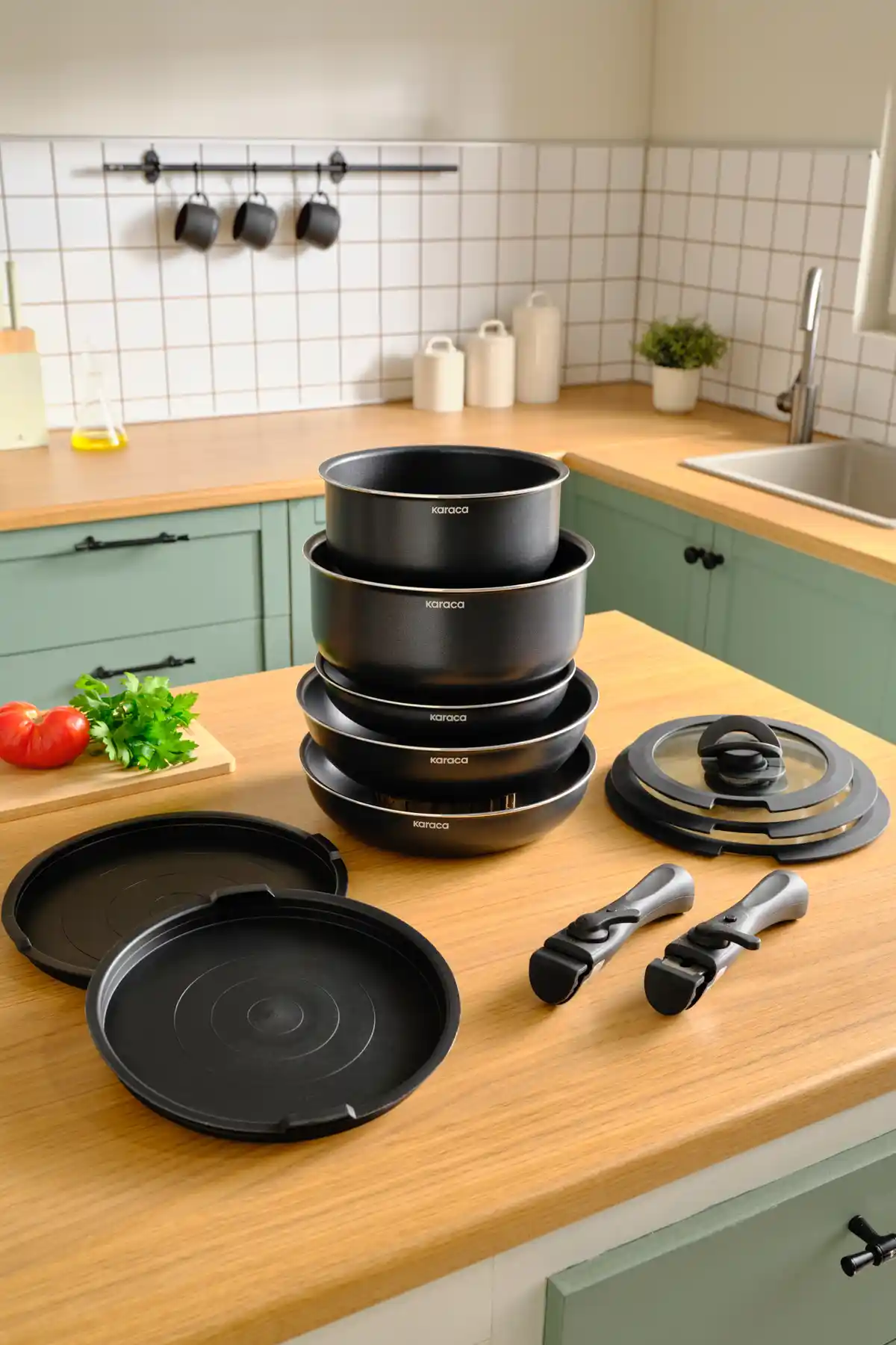 Karaca Biodiamond Easy Clip 12 Parça Tencere ve Tava Seti Yüksek Dayanıklılık ve Çok Yönlü Kullanım