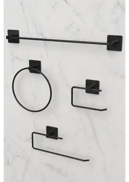 Karteya Yapışkanlı Siyah 4'lü Havluluk Seti Modern Banyo Dekorasyonuna Uygun