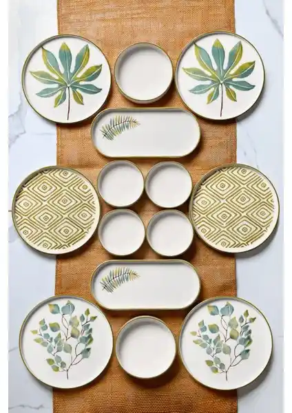 Kitchen Life 14 Parça Güz Yaprak Serisi Kahvaltı Takımı Estetik ve Dayanıklı Seramik Seti