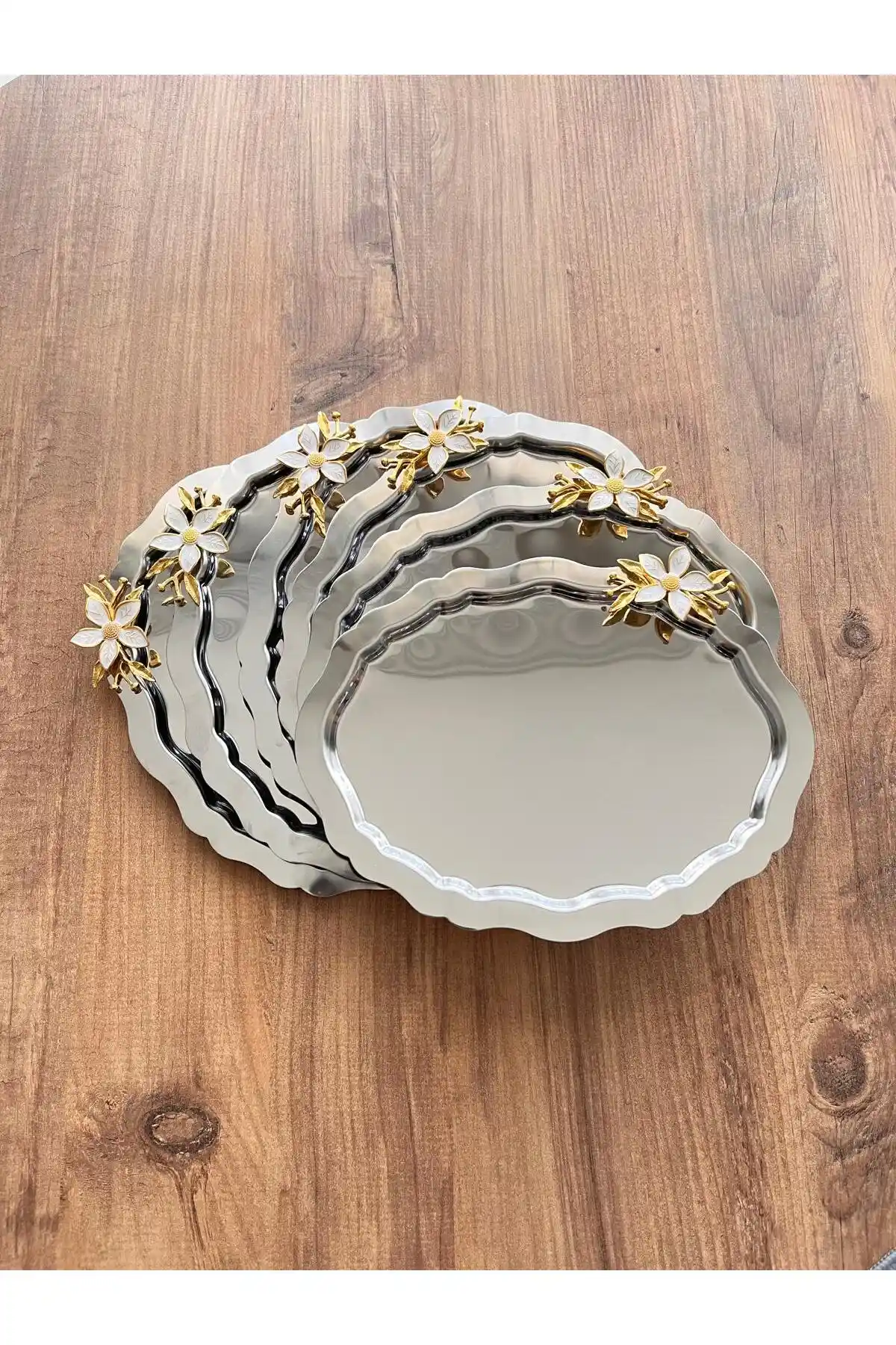 Maglor Lüx 6 Adet Papatya Aksesuarlı Oval Gümbüş Tepsi Seti Estetik ve Dayanıklı Tasarım