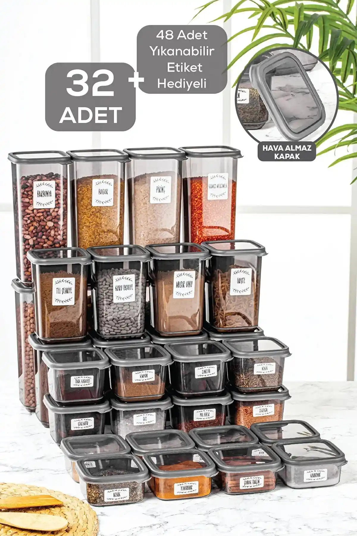 Meleni Home 32'li Kapaklı Kare Saklama Kabı Seti ile Mutfak Düzeninizi Geliştirin