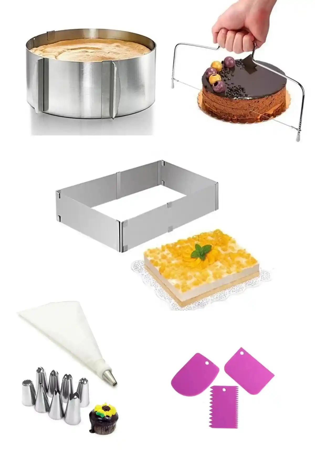 Mirilliahome 7 Parça Ayarlanabilir Çelik Kek Kalıbı Seti ile Yaratıcı Pasta Tasarımları