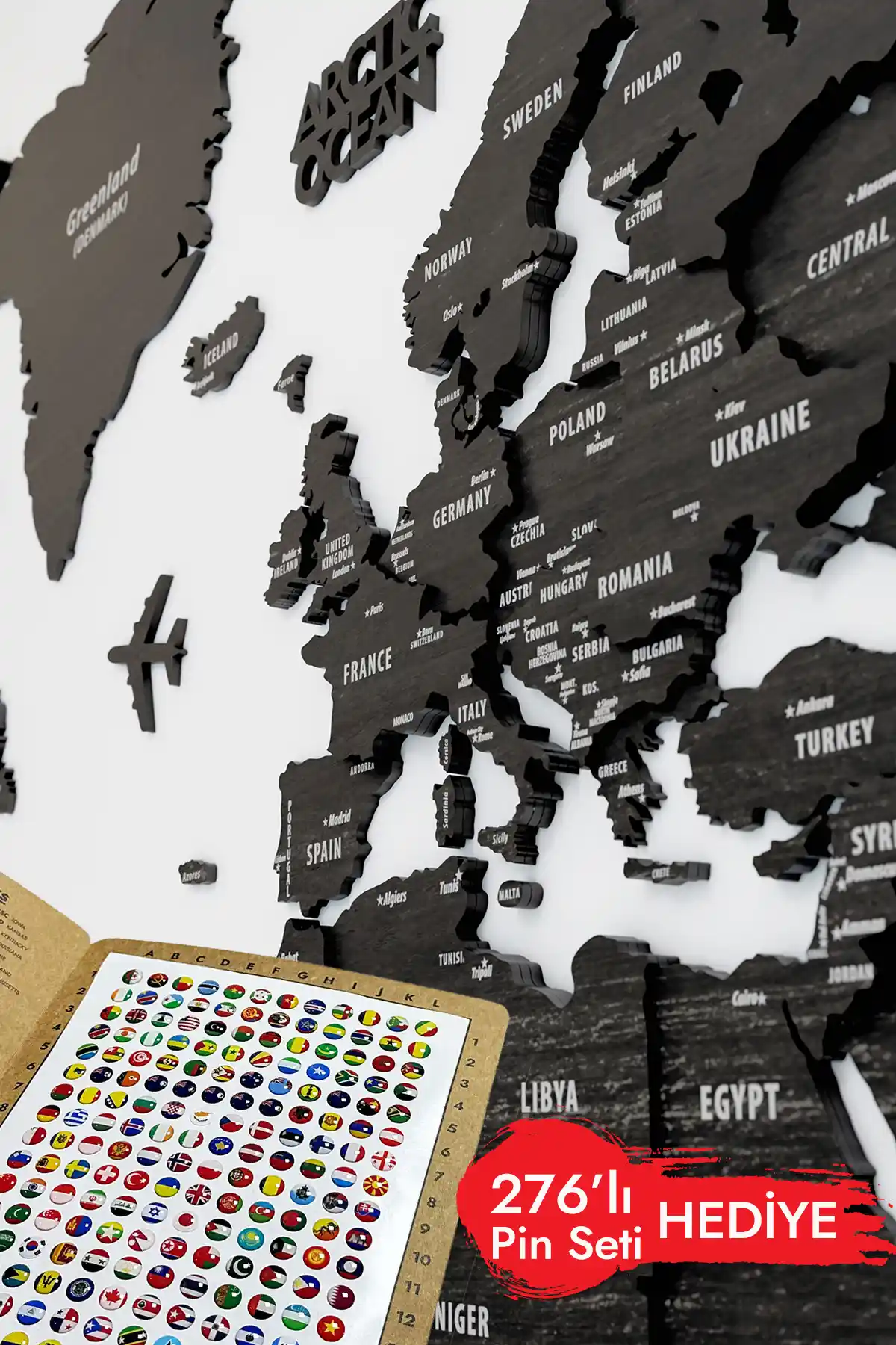 Modern ve Dayanıklı 3D Ahşap Dünya Haritası Dekorasyonu Farklı Boyut Seçenekleriyle