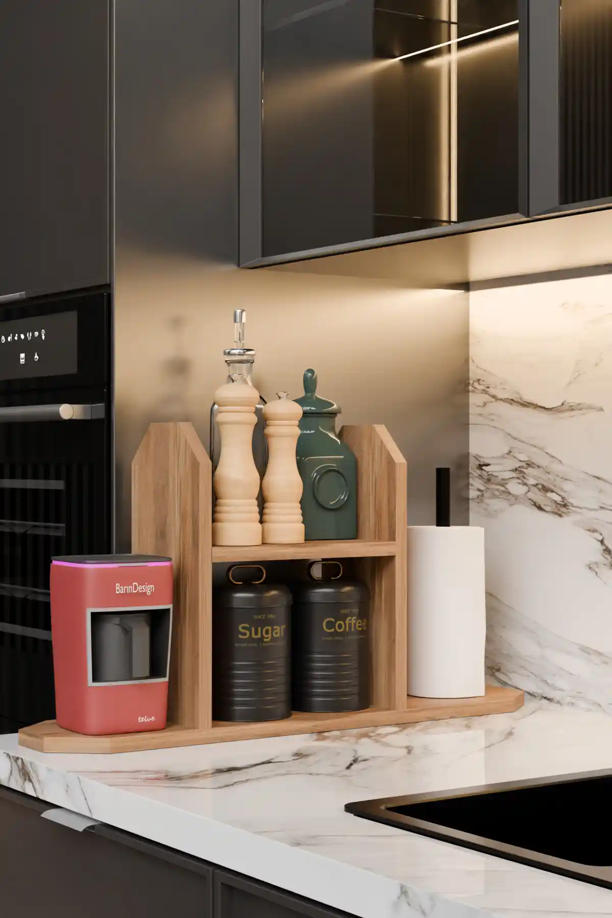 Modern ve Fonksiyonel Mutfak Düzenleyici Raf Sistemi Barın Design