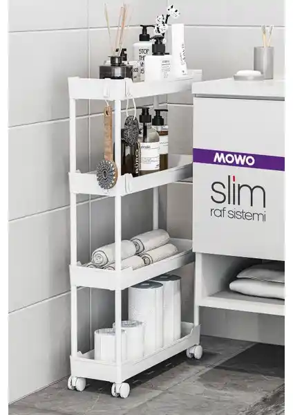 Mowo Home Slim 4 Katlı Tekerlekli Raf Ünitesi: Çok Amaçlı ve Modern Depolama Çözümü