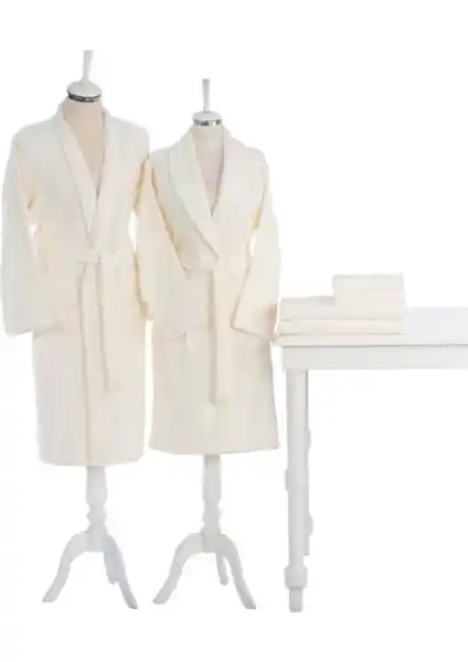 Özdilek Orkide Krem-Krem Aile Bornoz Seti 5604: Konfor ve Şıklığın Birleşimi