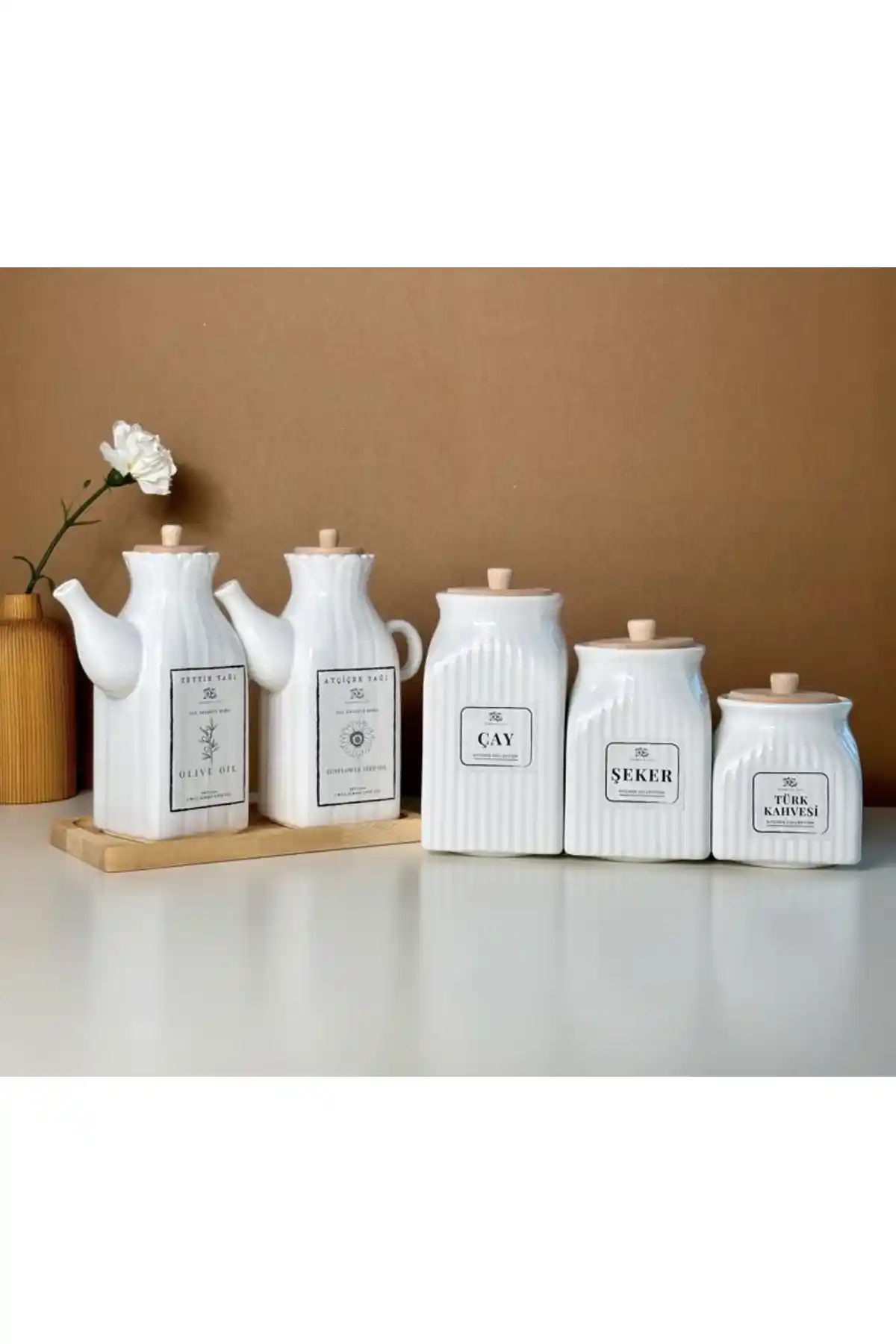 Pembelia Life 2’li 6 Parça Standlı Kare Porselen Yağdanlık ve Çay Şeker Kavanoz Seti