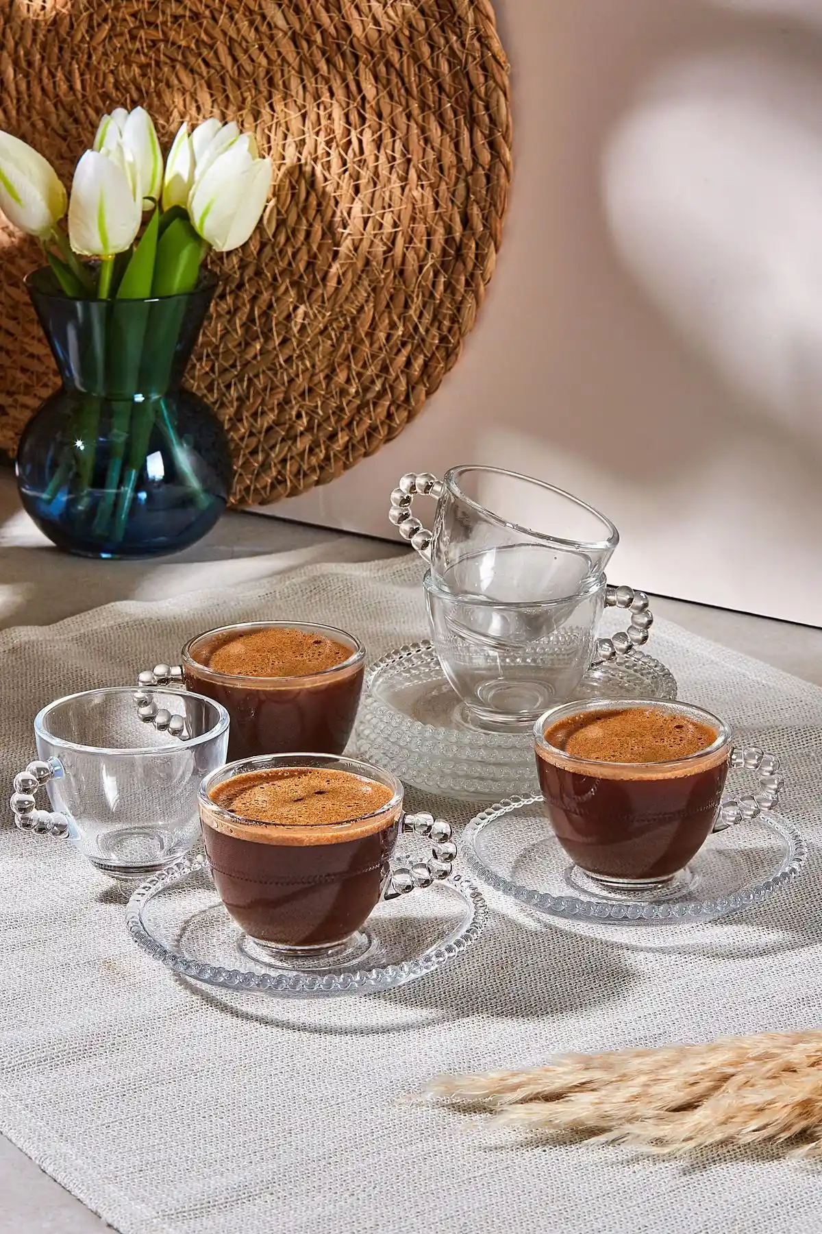 Perotti Boncukbağı 6 Kişilik 12 Parça Cam Kahve Fincanı Seti Modern ve Şık Tasarım