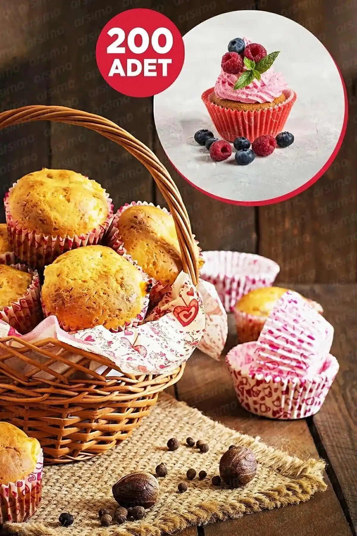 QesQin 200 Adet Muffin Kek Kalıbı ve Cupcake Kağıdı Seti ile Pratik ve Estetik Sunumlar