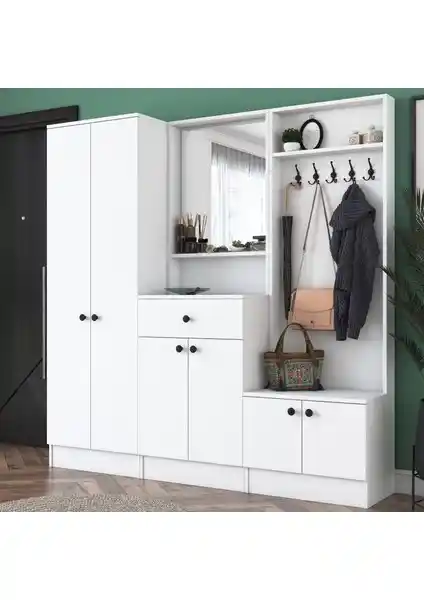 Rani P6 Modern Çekmeceli Aynalı Portmanto: Fonksiyonellik ve Estetiğin Uyumuyla Giriş Dekorasyonu