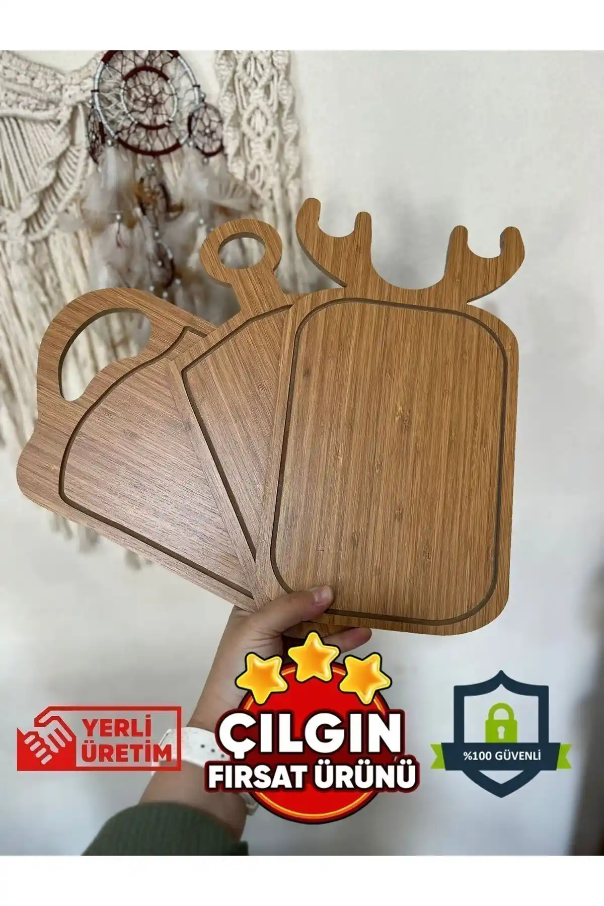 Selinaksesuar 3'lü Ahşap Kesme ve Sunum Tahtası Seti: Estetik ve Dayanıklı Mutfak Aksesuarları