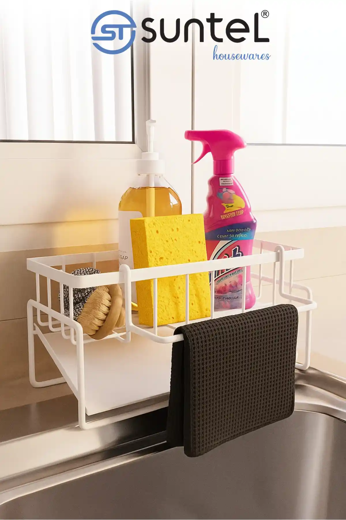 Suntel Tezgah Üstü Sıvı Sabunluk ve Süngerlik Organizeri Modern ve Dayanıklı Tasarım