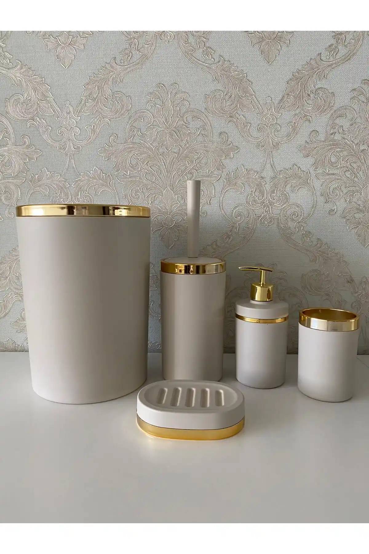 TrendBanyoMutfak 5 Parça Krem Gold Mat Banyo Seti Modern ve Şık Tasarım