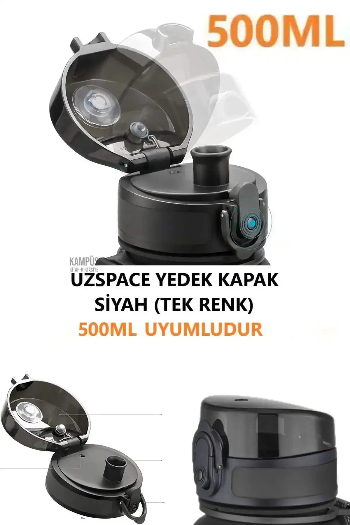 Uzspace 500 ml Siyah Uyumlu Yedek Kapak: Dayanıklı ve Estetik Spor Matara Aksesuarı