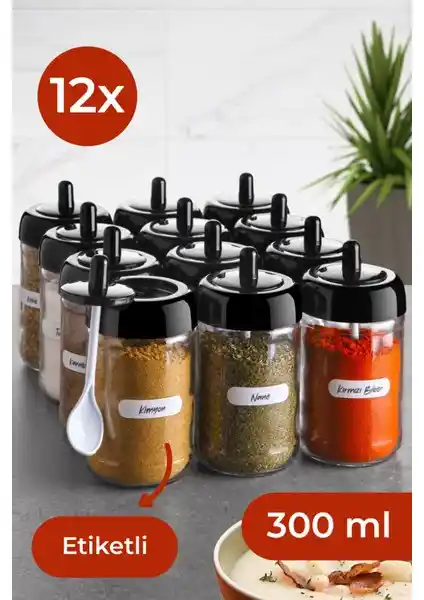 Vienev 12'li Kendinden Kapaklı Baharatlık Seti Cam Malzeme ile Şık ve Pratik Mutfak Aksesuarı