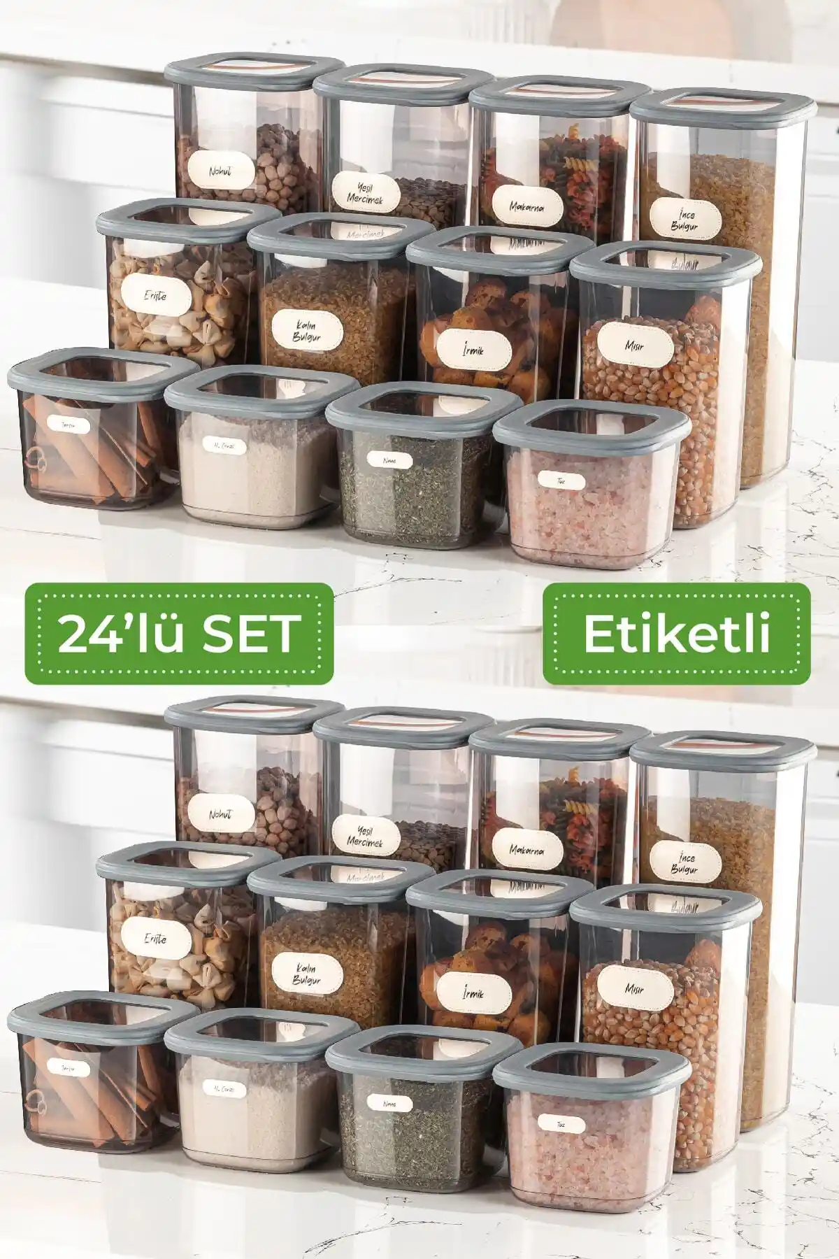 Vienev 24'lü Poly Kare Erzak Saklama Kabı Seti: Dayanıklı ve Estetik Mutfak Çözümü