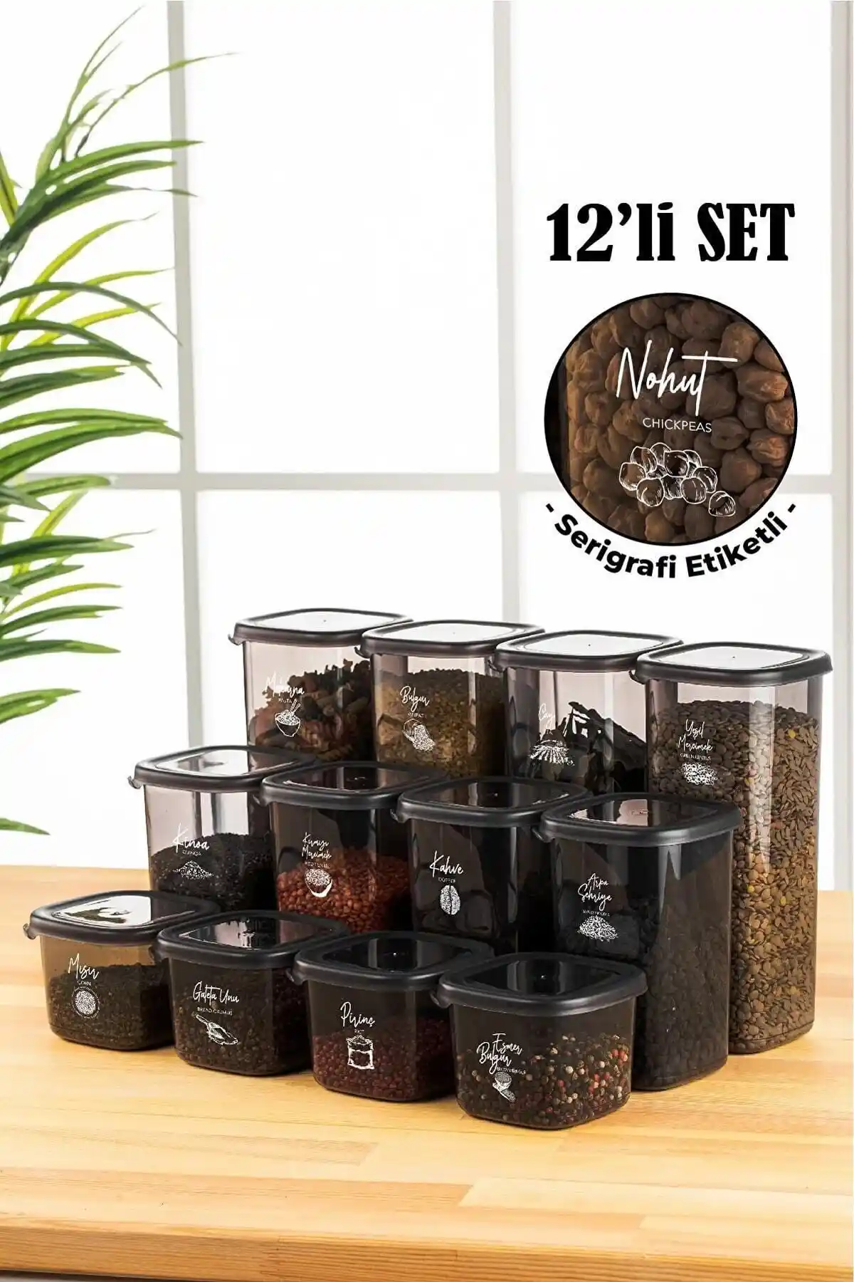 Vienev Beyaz Serigrafi Etiketli Kare Gıda Saklama Kabı Seti Mutfakta Düzen ve Tazelik Sağlar