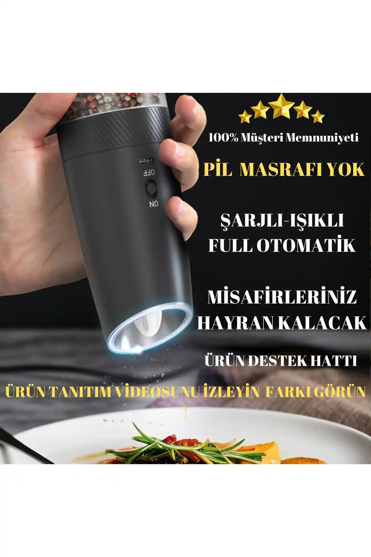 WellQ Şarjlı Işıklı Otomatik Tuz ve Karabiber Değirmeni Modern Tasarım ve Kullanım Kolaylığıyla