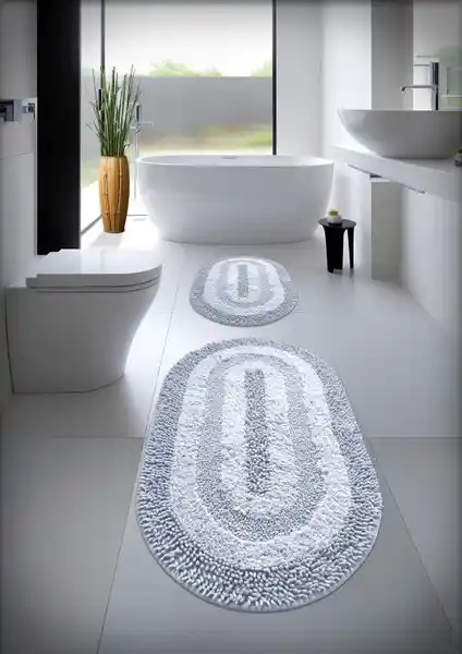 %100 Pamuk El Tafting Su Emici Banyo Paspas Seti Doğal ve Çevre Dostu Şık Tasarım