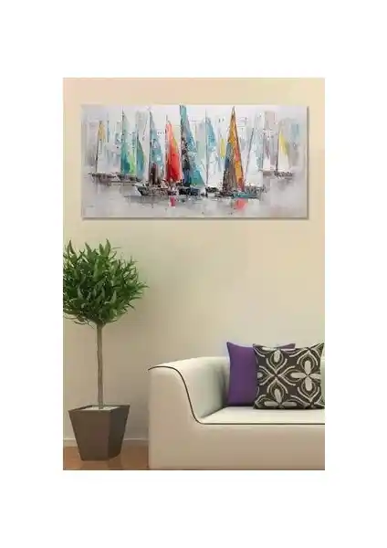 60 x 120 cm Renkli Yelkenliler Kanvas Tablo Ev ve Ofis Dekorasyonu İçin
