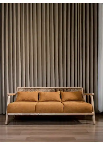 Aberteka Merlin Hazeranlı Açık Ceviz Teddy Kumaş Üçlü Kanepe Modern ve Şık Tasarım