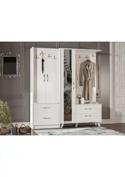 Abre VM-342348 Beyaz Vestiyer ve Ayakkabılık Modern ve Dayanıklı Giriş Mobilyası