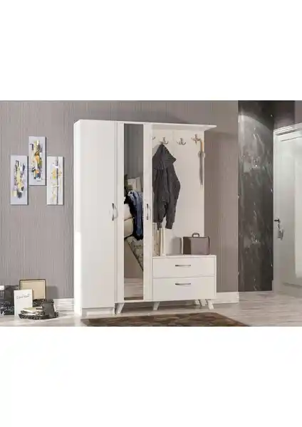 Abre VM-34342 Beyaz Vestiyer ve Portmanto Ayakkabılık Modern ve Dayanıklı Tasarım