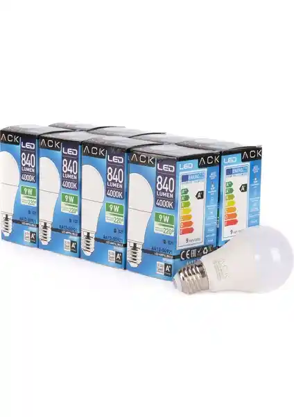 Ack 9W Günışığı LED Ampul E27 8'li Ekonomik ve Enerji Verimli İç Mekan Aydınlatması