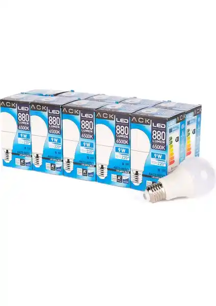 Ack 9W LED Ampul Beyaz 6500K E27 A60 10'lu Paket ile Enerji Verimli Aydınlatma