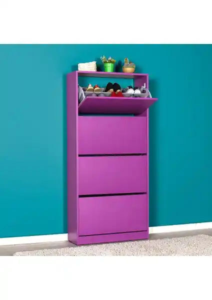 Adore Flat Duo 4 Katlı Geniş Ayakkabılık Dolabı Mor Renkli Modern Tasarım