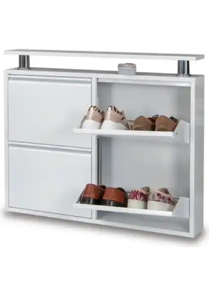 Adore Kaser Metal Beyaz Ayakkabılık 2+2: Şık ve Fonksiyonel Depolama Çözümü