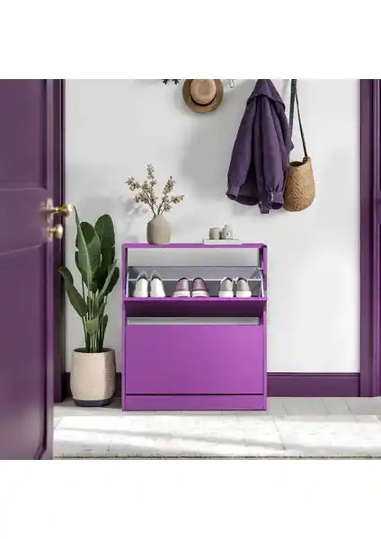 Adore Mobilya Adore Flat Duo 2 Katlı Geniş Ayakkabılık Dolabı Mor Renkli Modern Tasarım