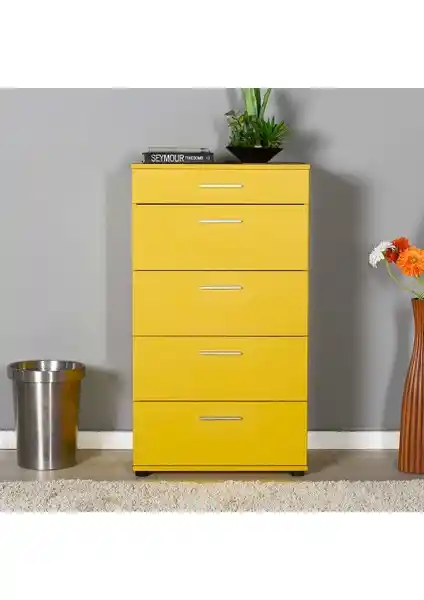 Adore Trendline 5 Çekmeceli Şifonyer Sarı Modern Tasarım ve Kolay Kullanım Özellikleri