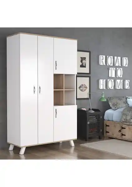 Aeka 1065 Atlas 4 Kapaklı Gardırop Meşe Beyaz Modern ve Fonksiyonel Tasarım