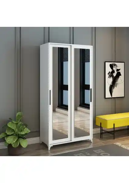 Afilli Olivia Sürgülü Çift Aynalı Beyaz Portmanto: Modern ve Dayanıklı Depolama Çözümü