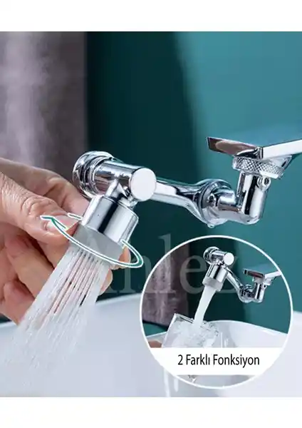 Ahlez 1080 Derece Dönebilir Batarya Musluk Başlığı Modern Mutfak ve Banyo İçin