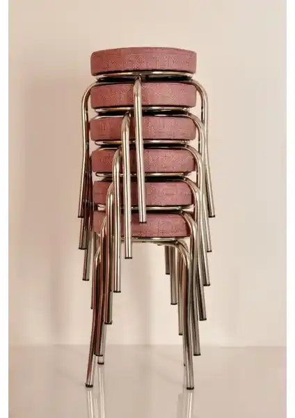 Akk Ticaret 6'lı Pembe Kumaş Kaplı Metal Tabure Seti Dayanıklı ve Şık Tasarım