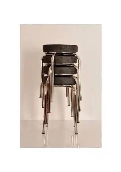 Akk Ticaret Gri Antrasit Renkli 4'lü Metal ve Kumaş Mutfak Bar Taburesi Seti