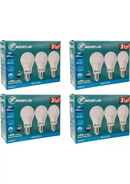 Akkurtlar LED Lambalar 9W-60W E27 Beyaz Işık 806 Lümen Enerji Tasarruflu Ürün